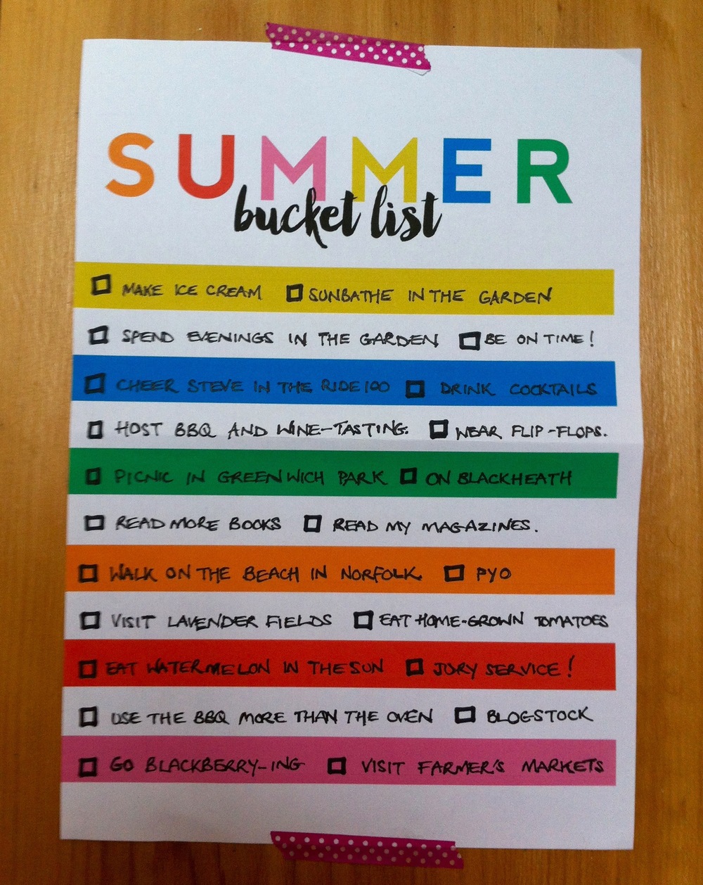 A Summer bucket list